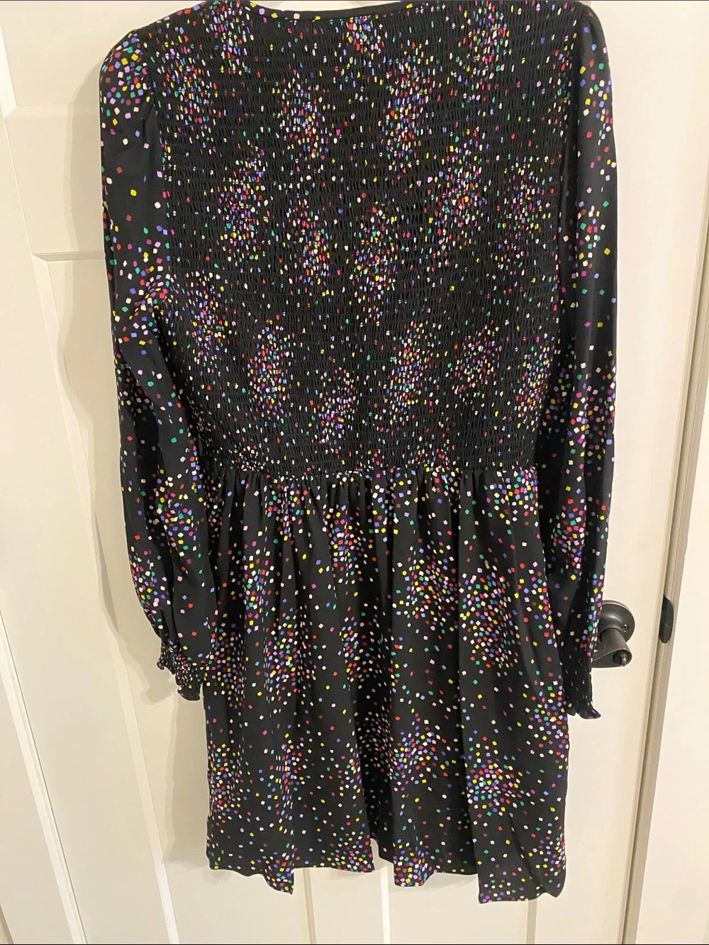 kate spade Black Multicolor Dot Long-Sleeve Peplum Dress